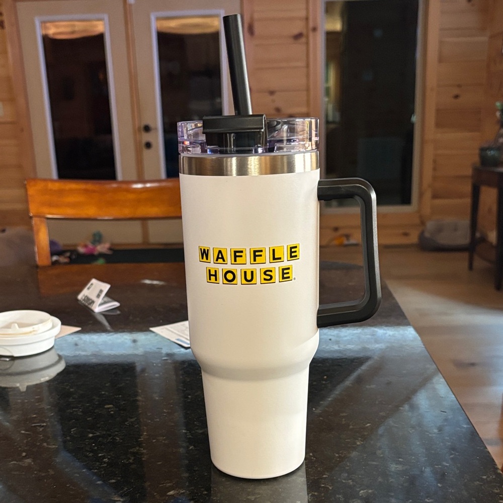 White Tumbler with Black Handle